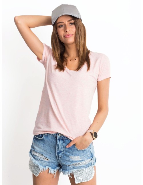 Melanżowy t-shirt w serek różowy