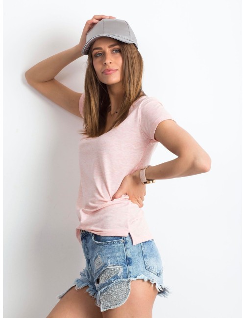 Melanżowy t-shirt w serek różowy