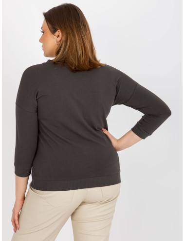 Khaki gładka bluzka plus size z dekoltem V