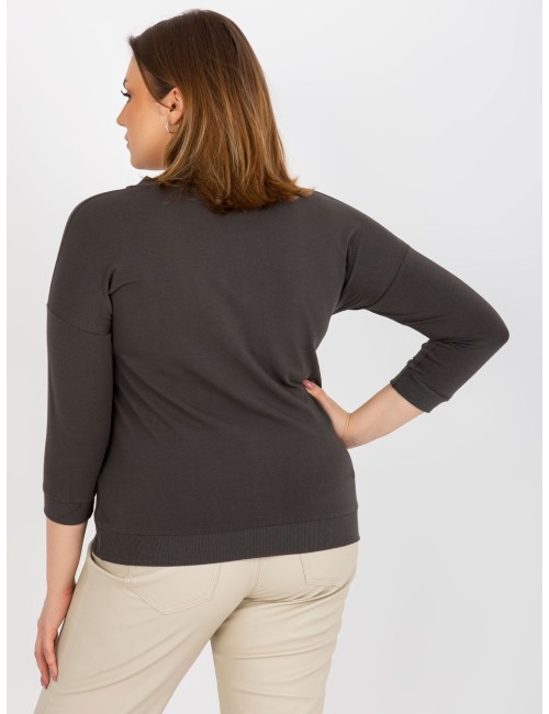 Khaki gładka bluzka plus size z dekoltem V