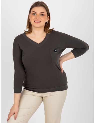 Khaki gładka bluzka plus size z dekoltem V