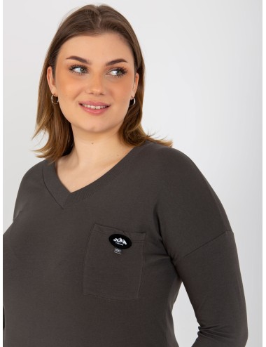 Khaki gładka bluzka plus size z dekoltem V