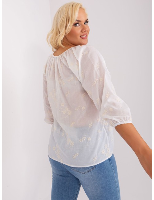 Biało-jasnobeżowa bluzka plus size z haftem