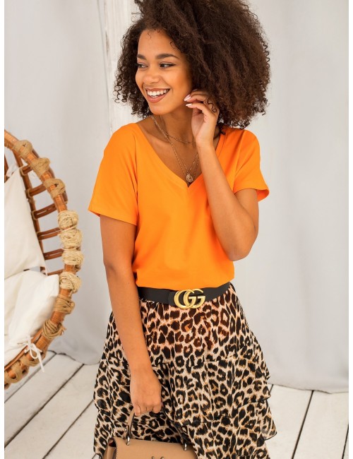 Bawełniany t-shirt V-neck fluo