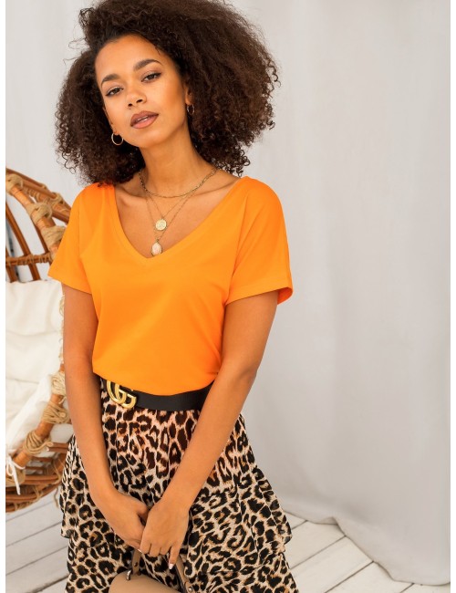 Bawełniany t-shirt V-neck fluo