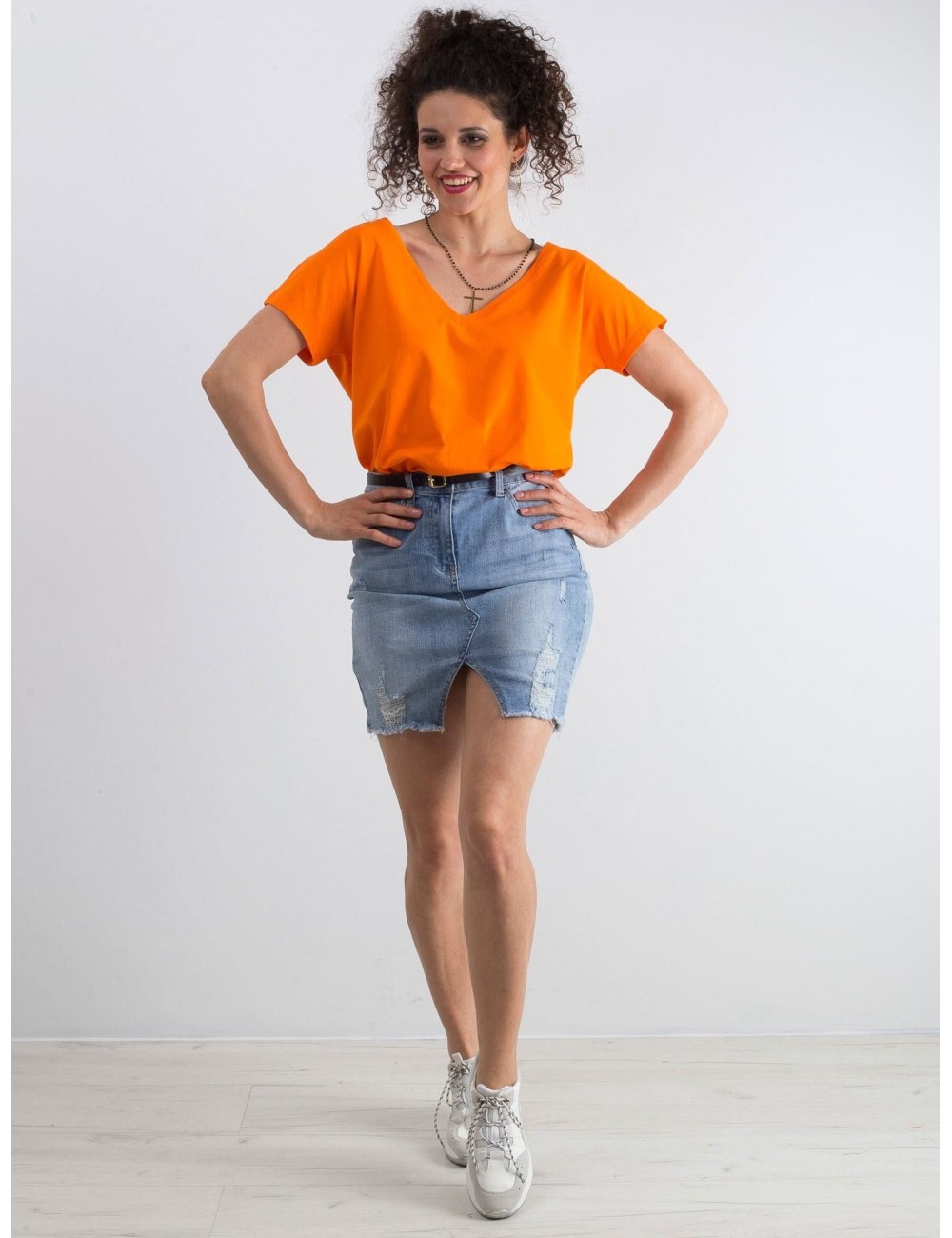 Bawełniany t-shirt V-neck fluo