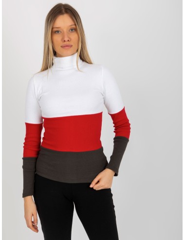 Dopasowana bluzka basic z golfem w prążek