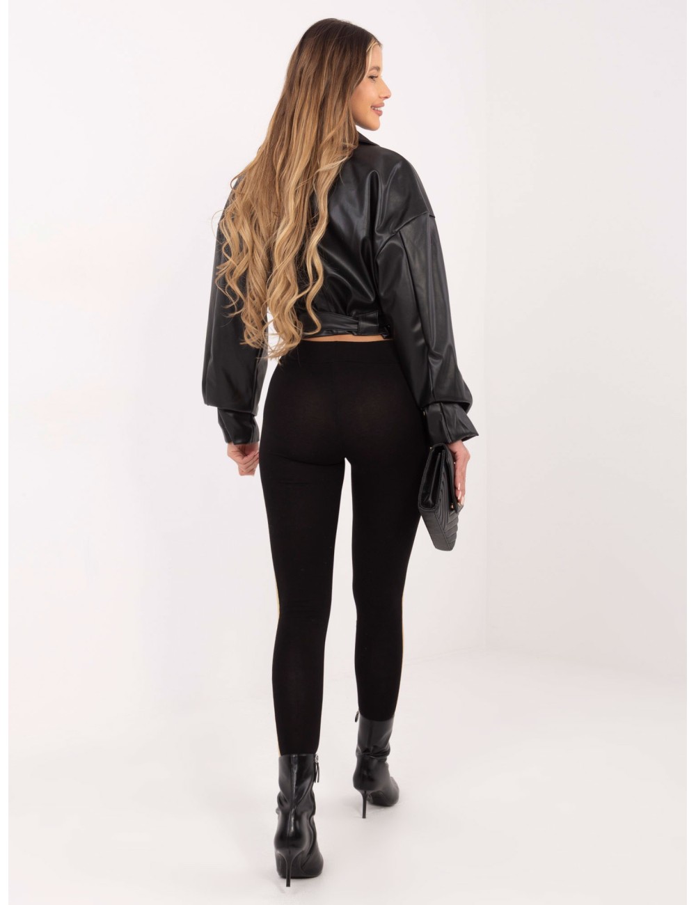 RUE PARIS Grafitowo-srebrne legginsy