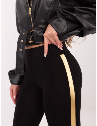 RUE PARIS Grafitowo-srebrne legginsy