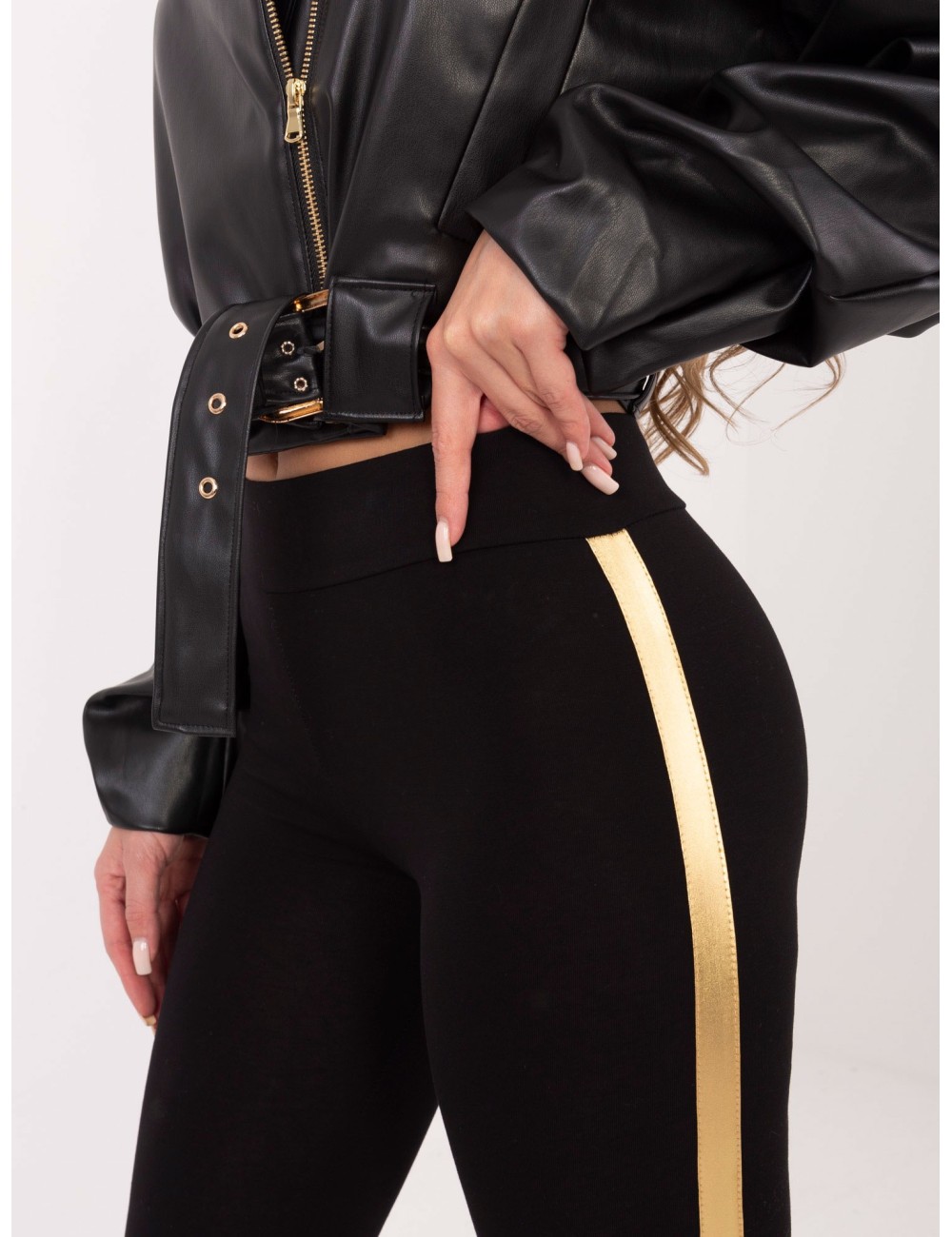 RUE PARIS Grafitowo-srebrne legginsy