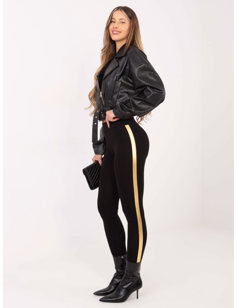RUE PARIS Grafitowo-srebrne legginsy