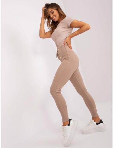 Beżowe legginsy na co dzień z guzikami OCH BELLA