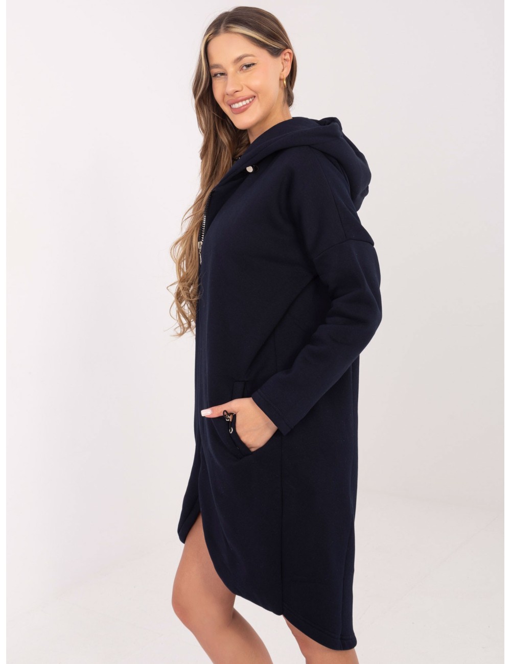 RUE PARIS Camelowa długa bluza z kapturem