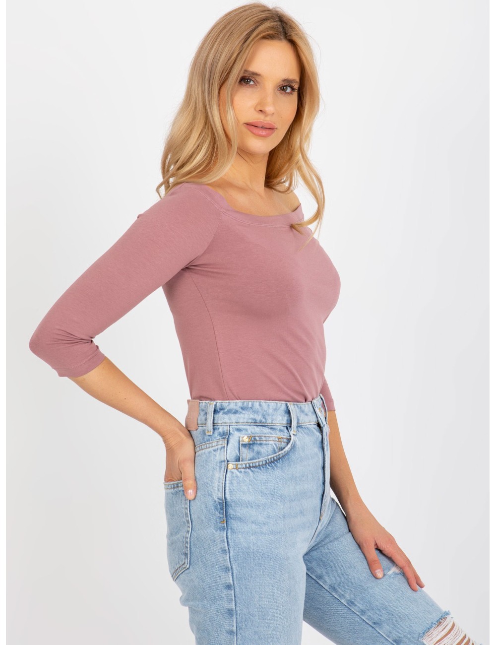 Brudnoróżowa bawełniana bluzka hiszpanka BASIC FEEL GOOD