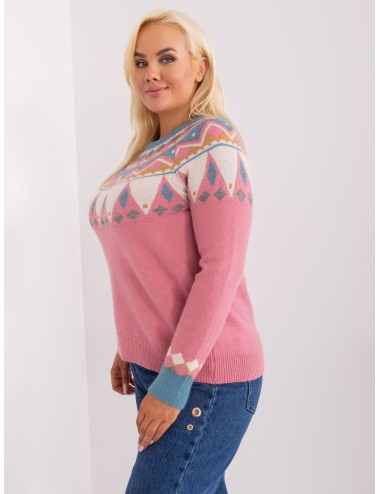 Brudnoróżowy damski sweter plus size we wzory