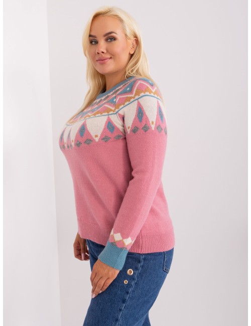 Brudnoróżowy damski sweter plus size we wzory