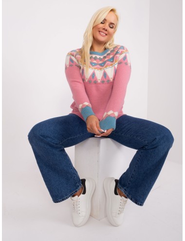 Brudnoróżowy damski sweter plus size we wzory