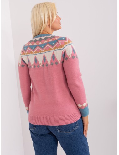 Brudnoróżowy damski sweter plus size we wzory