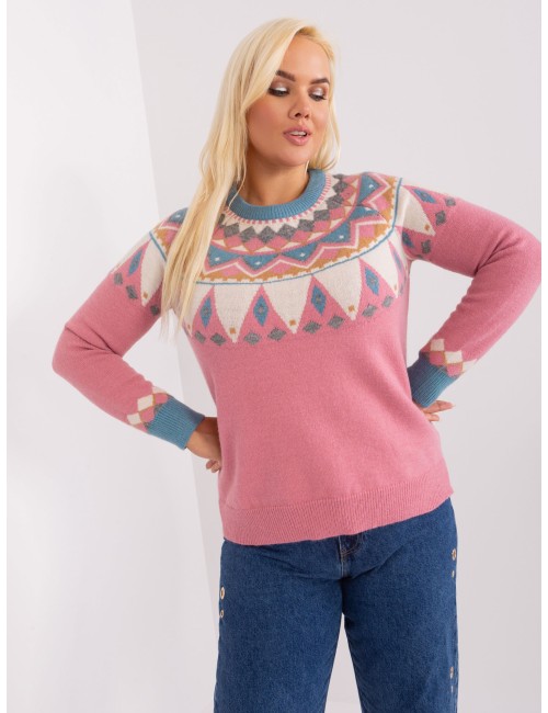 Brudnoróżowy damski sweter plus size we wzory