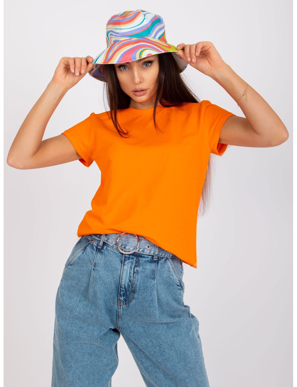 Fluo pomarańczowy damski t-shirt z bawełny Peachy