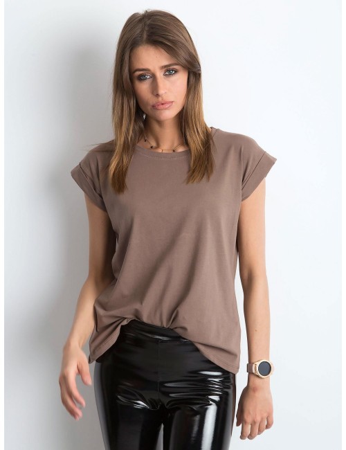 Gładki t-shirt damski kawowy
