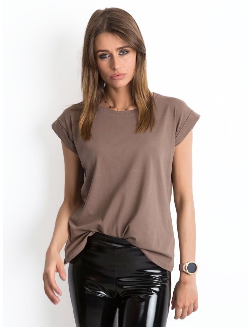 Gładki t-shirt damski kawowy