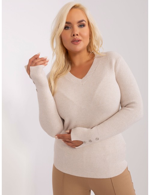 Damski sweter plus size z dekoltem V