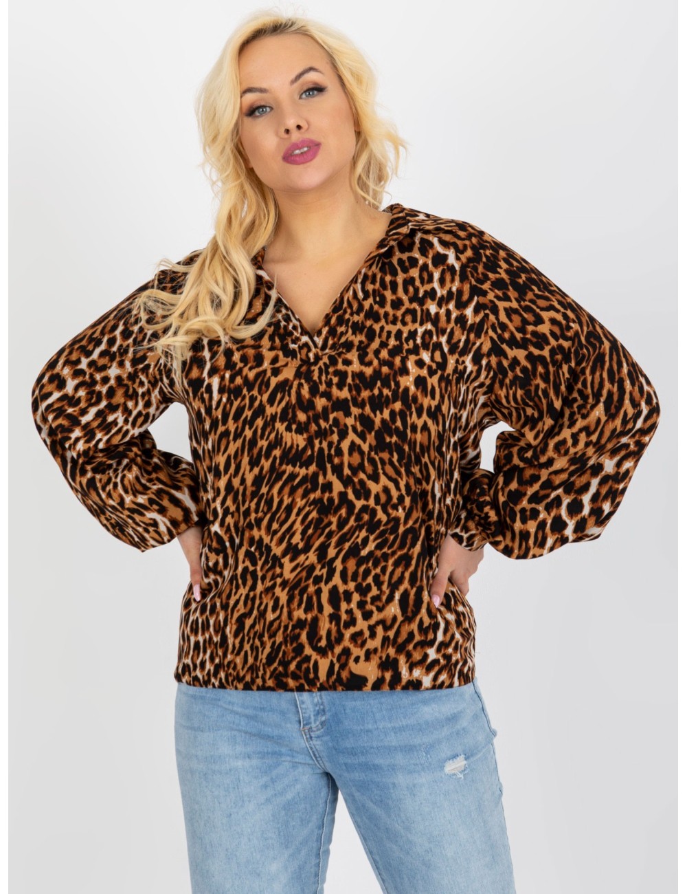 Koszulowa bluzka plus size w panterkę