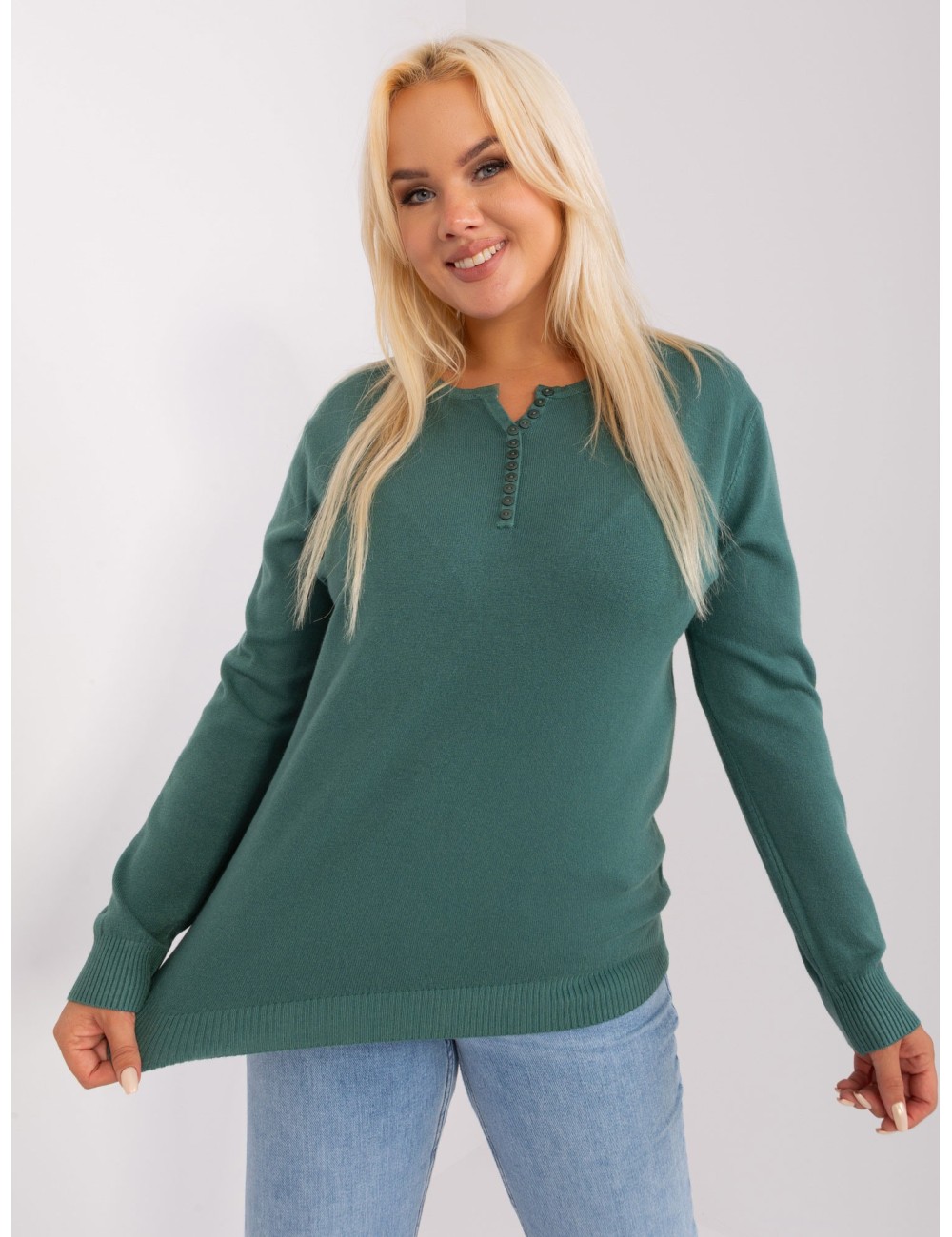 Kremowy damski sweter plus size z guzikami
