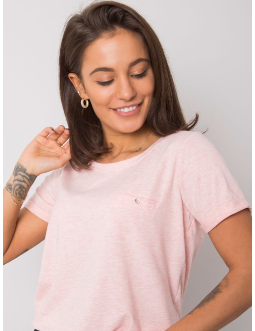 Bawełniany melanżowy t-shirt damski basic różowy