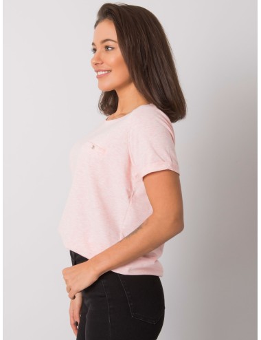 Bawełniany melanżowy t-shirt damski basic różowy
