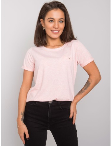 Bawełniany melanżowy t-shirt damski basic różowy