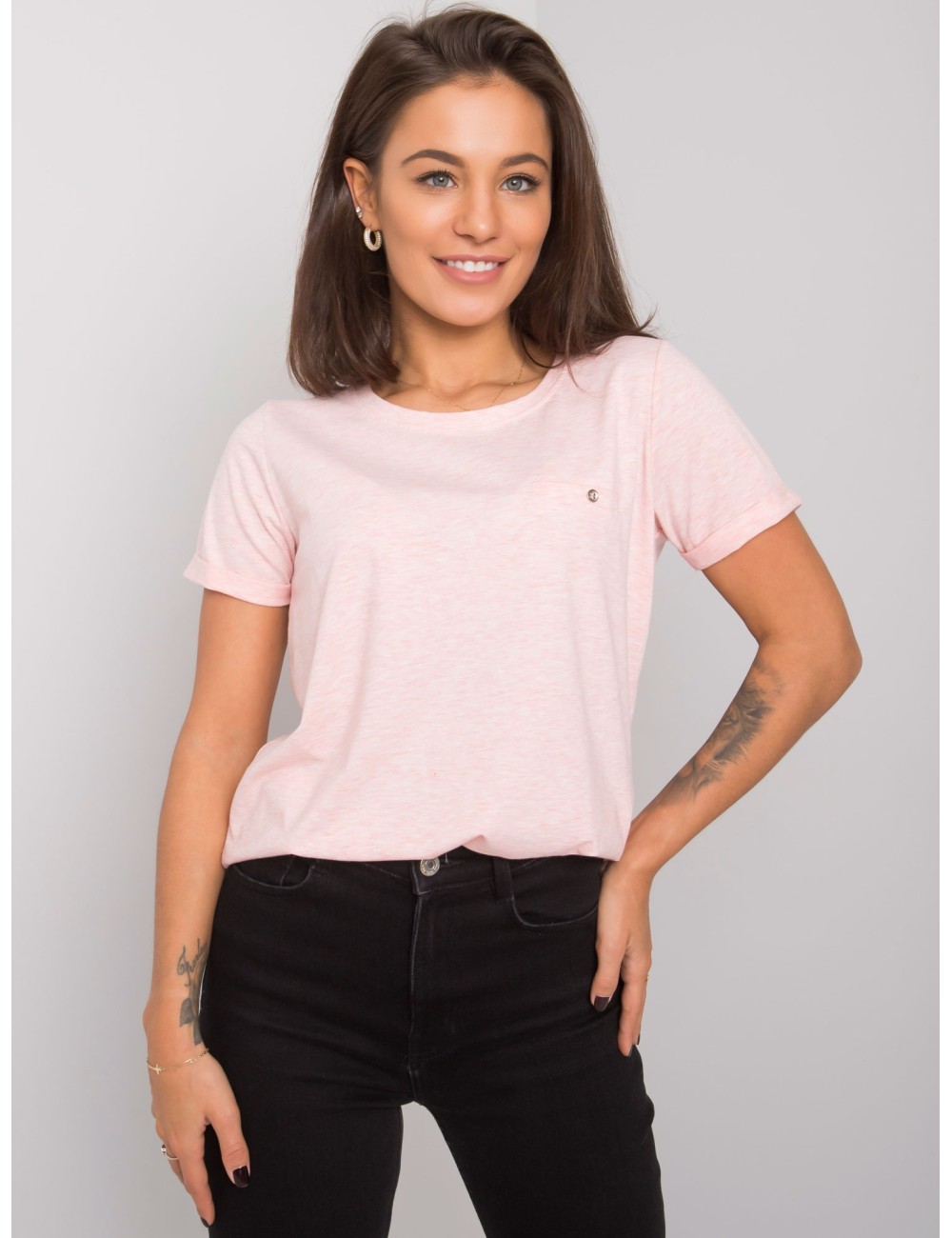 Bawełniany melanżowy t-shirt damski basic różowy