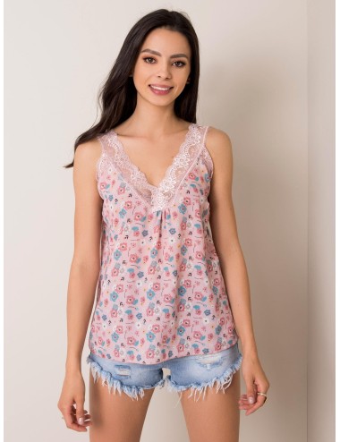 SUBLEVEL Miętowy top w kwiaty
