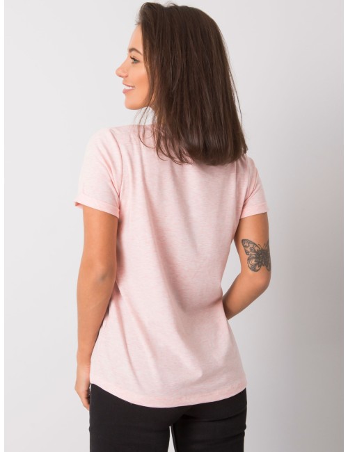 Bawełniany melanżowy t-shirt damski basic różowy