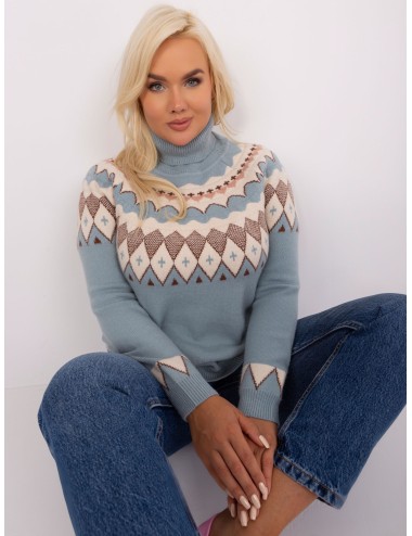 Miętowy damski sweter plus size z golfem