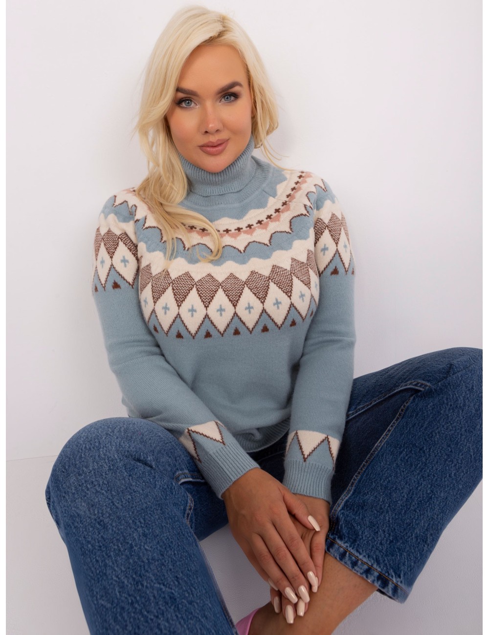 Miętowy damski sweter plus size z golfem