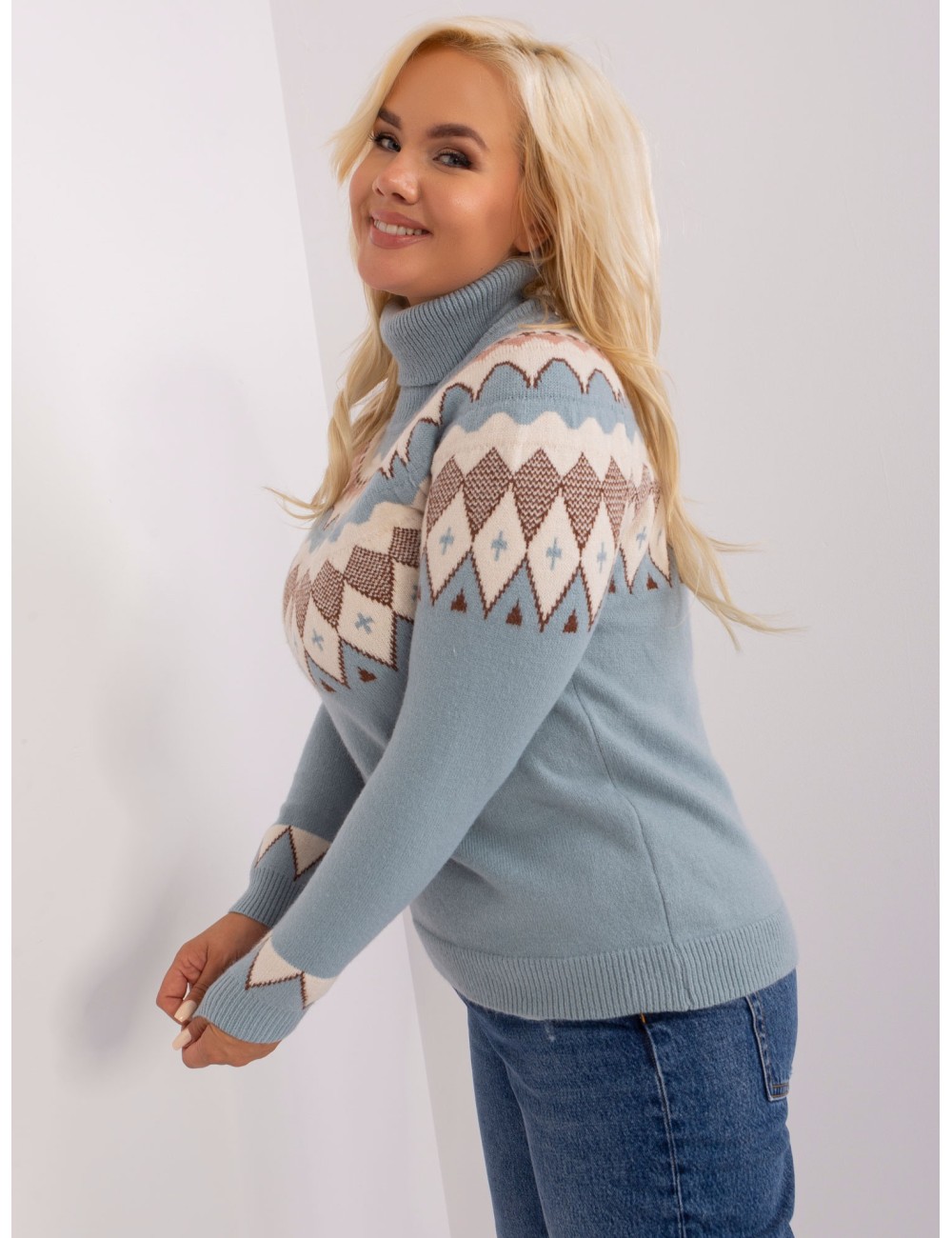 Miętowy damski sweter plus size z golfem