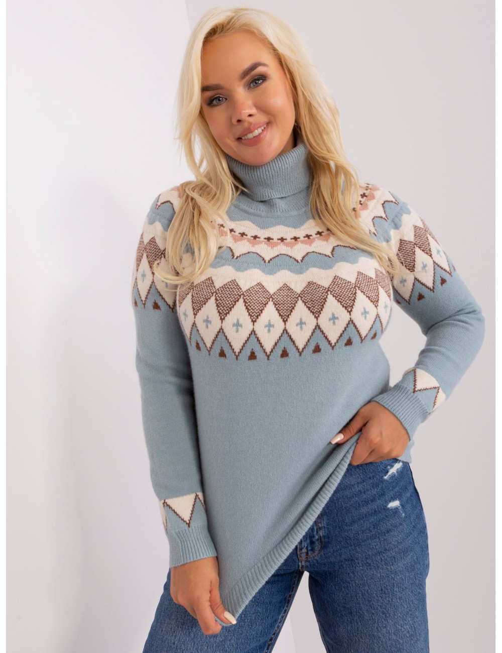 Miętowy damski sweter plus size z golfem