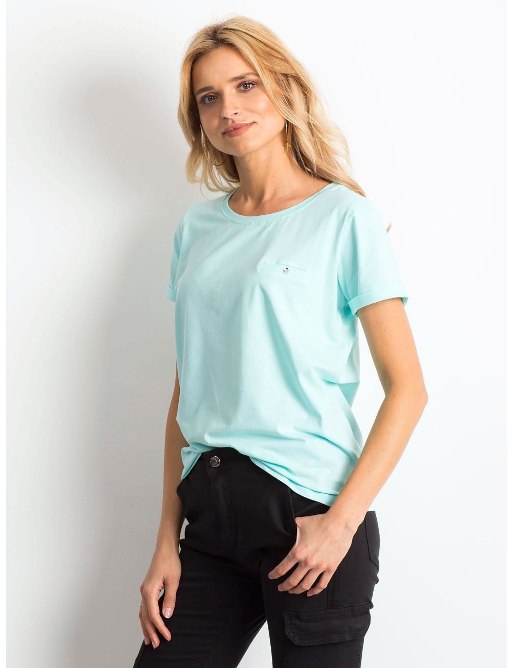 Bawełniany t-shirt damski basic miętowy