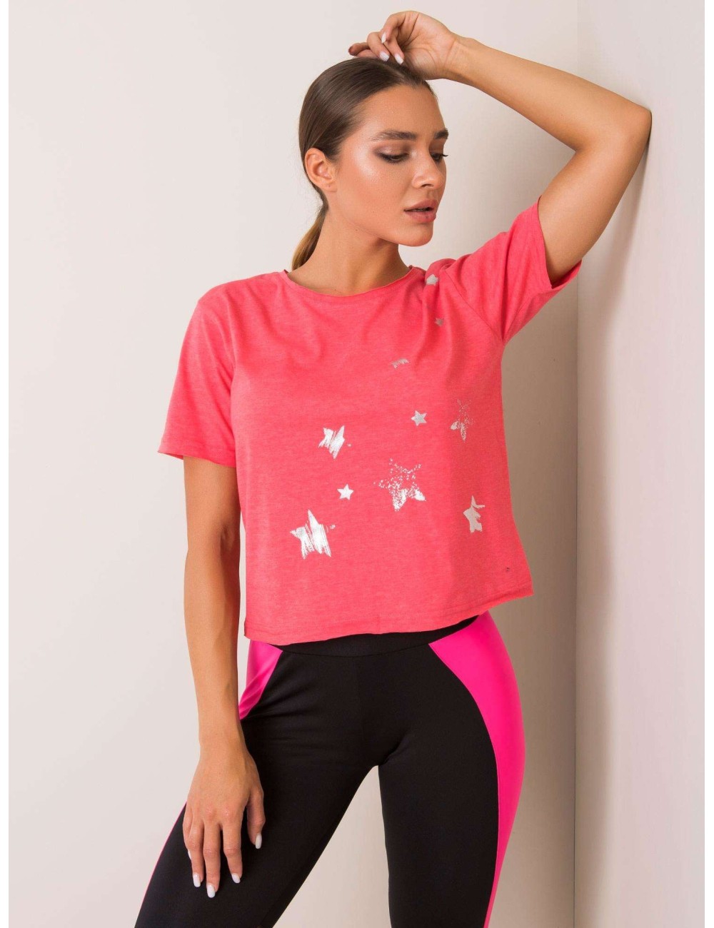 FOR FITNESS Koralowy t-shirt bawełniany