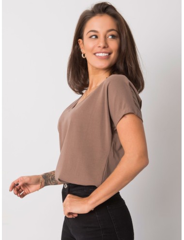 Bawełniany t-shirt V-neck kawowy