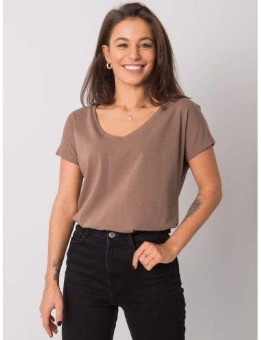 Bawełniany t-shirt V-neck kawowy