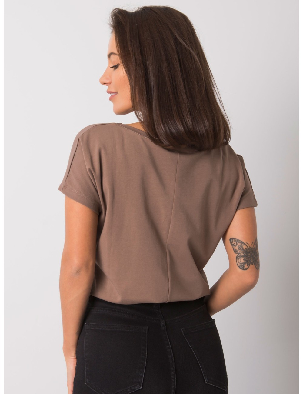 Bawełniany t-shirt V-neck kawowy