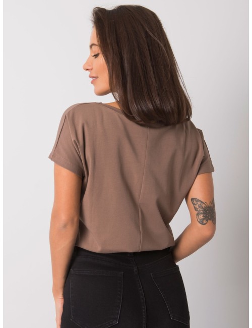 Bawełniany t-shirt V-neck kawowy