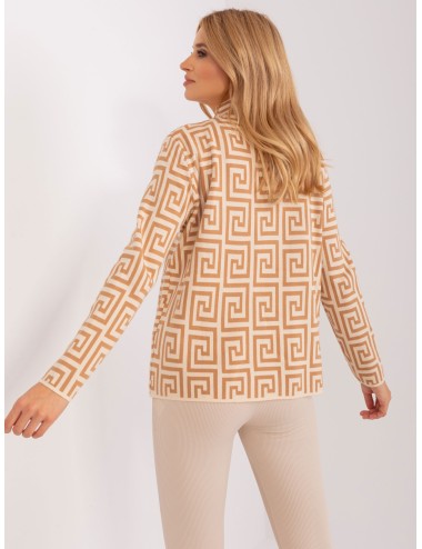 Brązowo-czarny wzorzysty sweter golf damski