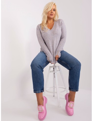 Damski sweter plus size z dekoltem V