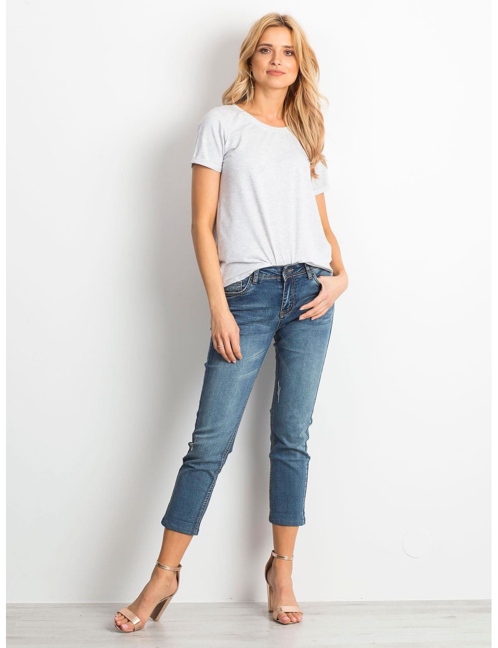 Bawełniany melanżowy t-shirt damski basic