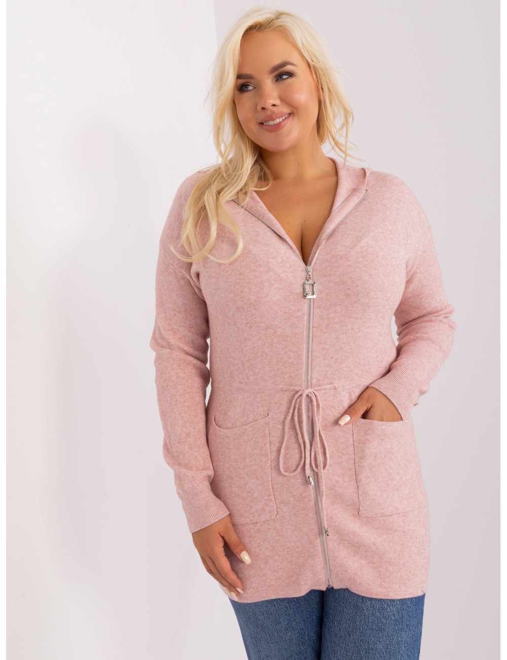 Długi sweter plus size z suwakiem