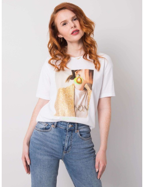 T-shirt damski z nadrukiem i aplikacją